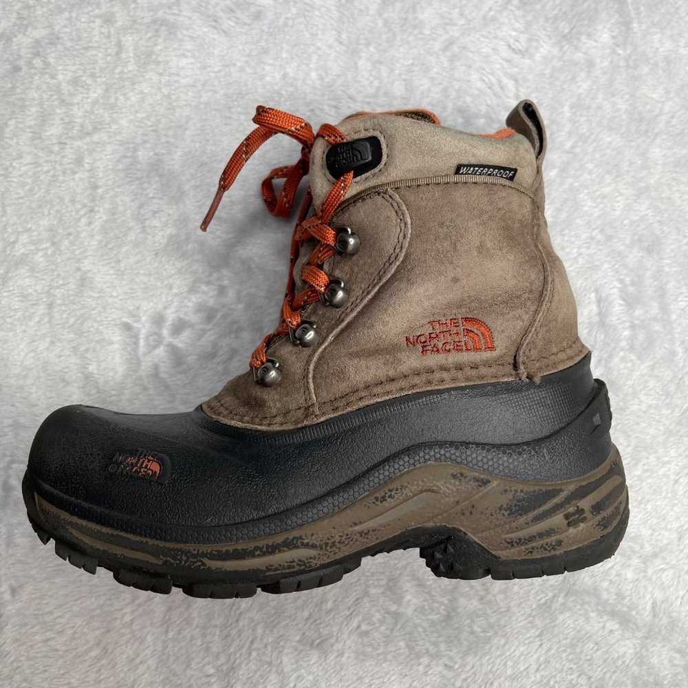 The North Face Snow Boots Boys 1 Brown Leather Chilkat Lace II Waterproof